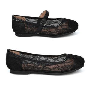 Toddler/Little/Big Girl Lace Mesh Capped Toe Mary Jane Ballet Flat - Black